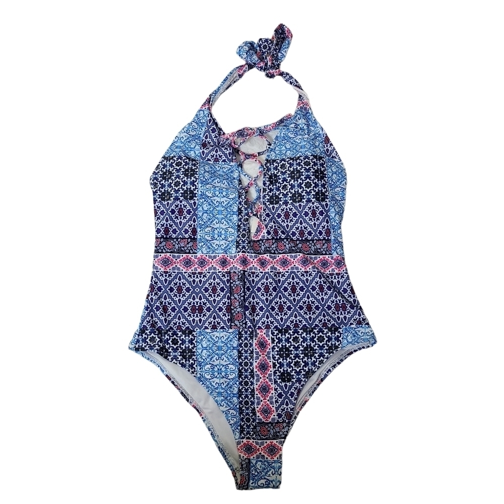 Cupshe Patchwork western boho one piece bathing suit swimsuit size Small NEW
